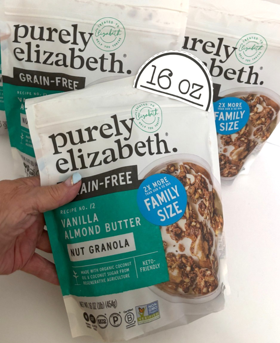 LOT of 3 LG 16 OZ Bags PURELY ELIZABETH Granola GRAIN FREE Vanilla Almond Butter