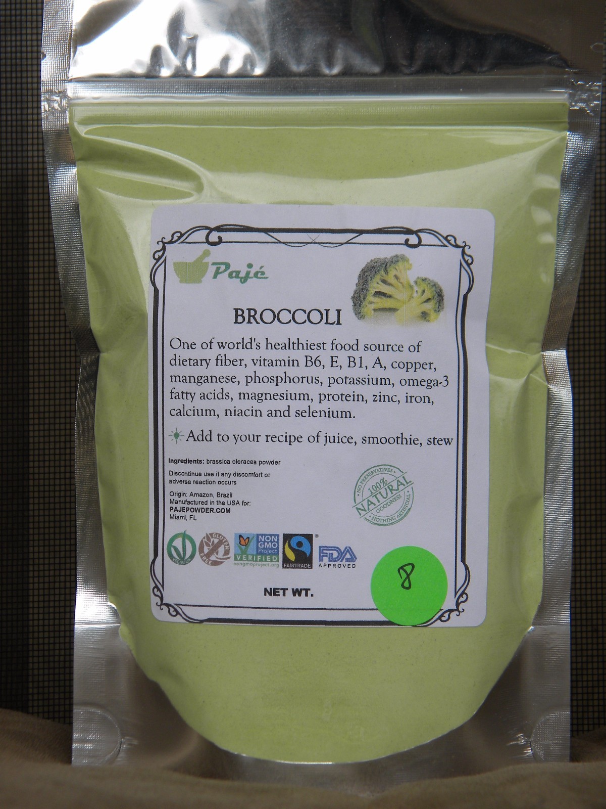 BROCCOLI powder 8oz – 1/2 lb , gluten free, non-GMO PAJE , awesome healthy benef