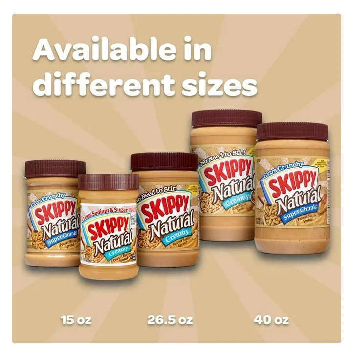 SKIPPY Natural Creamy Peanut Butter Spread, 7 G Protein per Serving, Plastic Jar