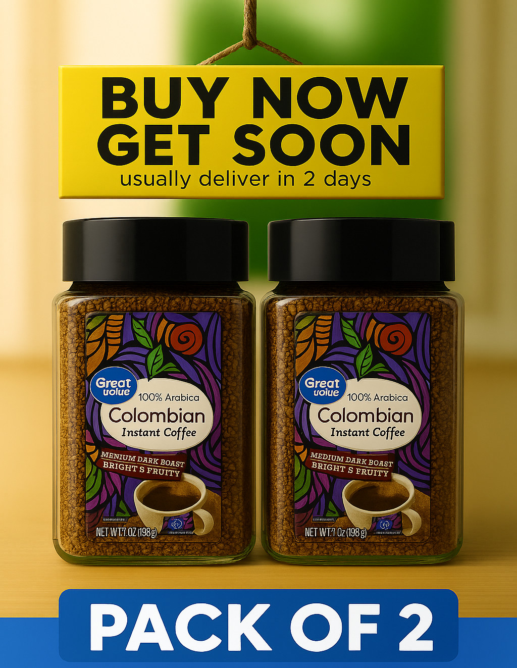 Great Value 100% Arabica Colombian Medium-Dark Roast Coffee, 7 oz-02 PACK