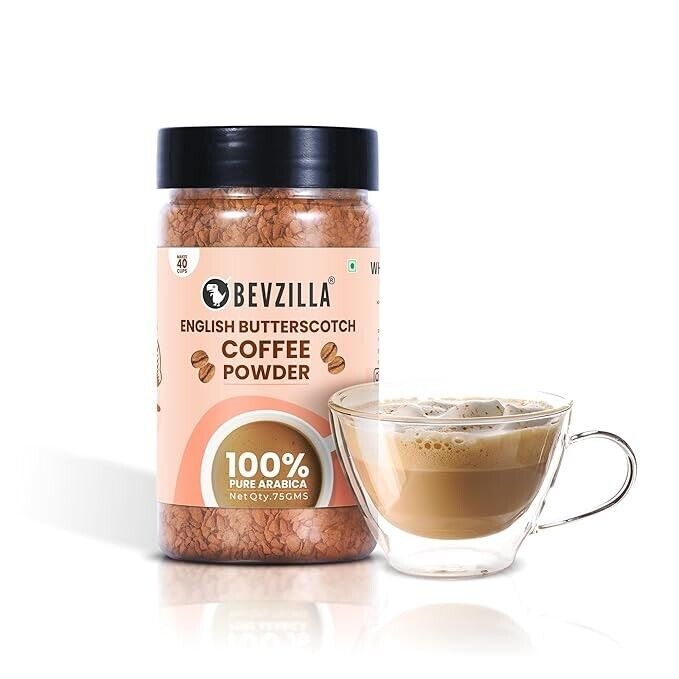 Bevzilla Instant Coffee Powder 75 Grams Arabica Beans Makes 40 Cups Hot & Cold