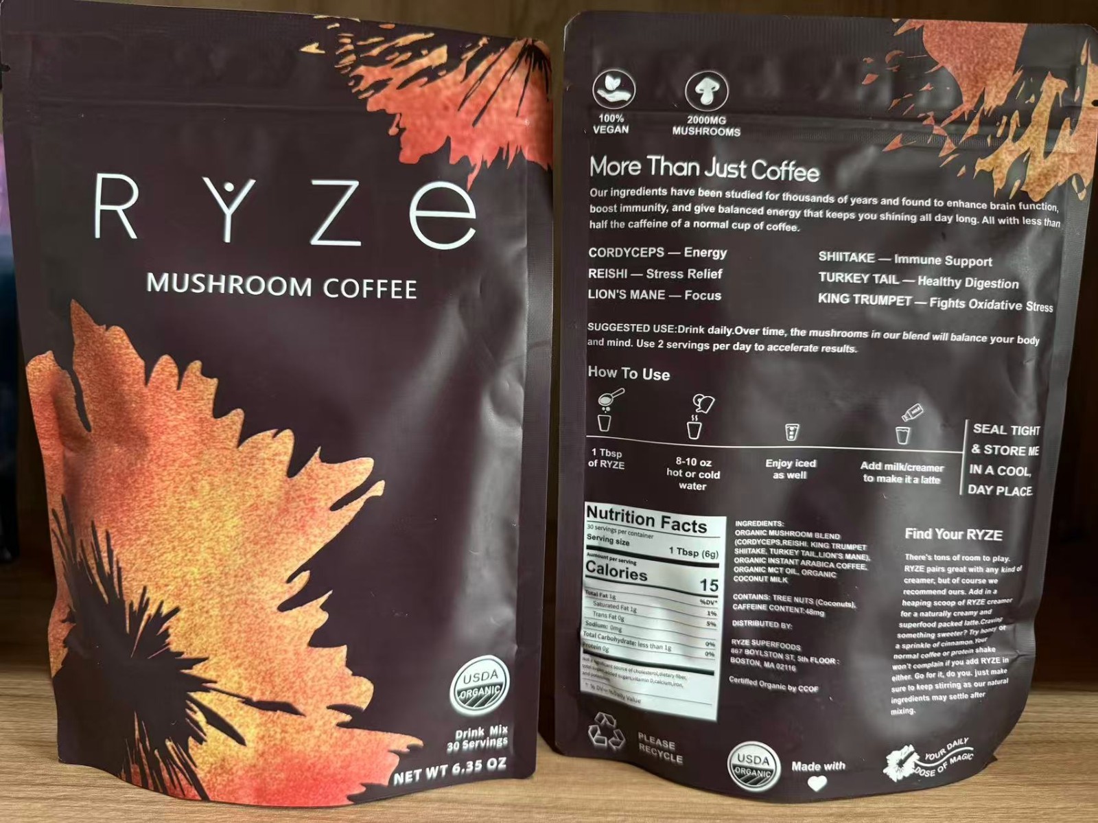 Organic Rize Mushroom Coffee Bright and Smooth 30 Servings for Gut Health Focus