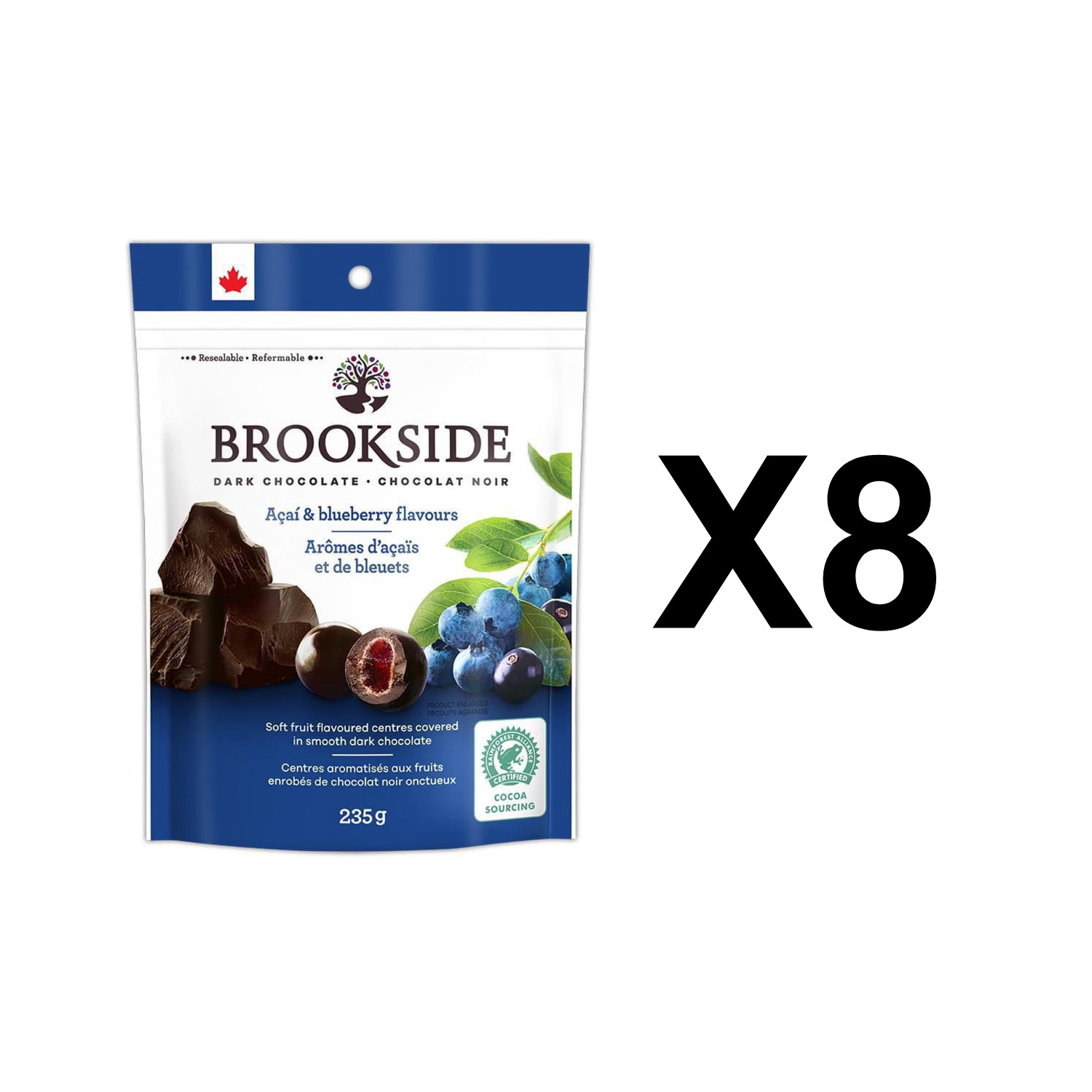 Brookside Dark Chocolate, Acai Blueberry Flavored Pouches 235g (8 Packs)