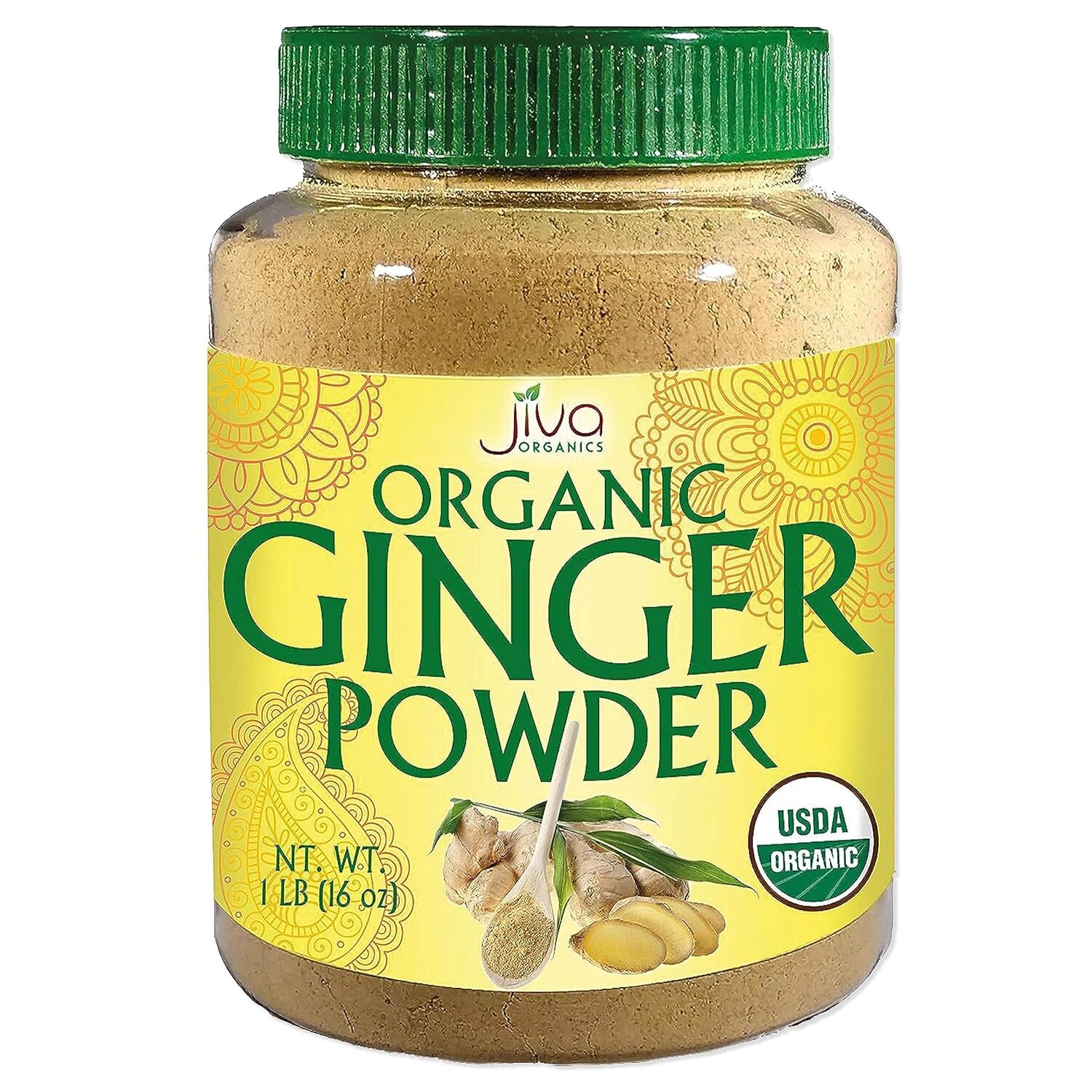 Organic Natural Ground Ginger Root Powder Container USDA Certified Non-GMO 1LB