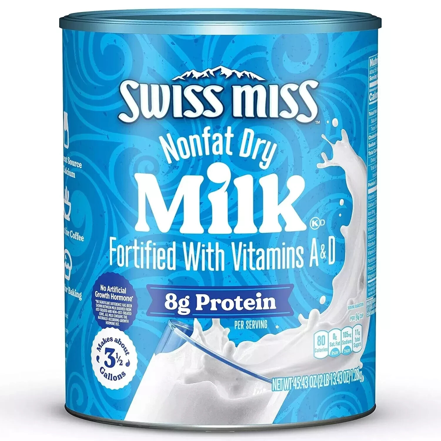 Swiss Miss Nonfat Dry Milk With Vitamins A and D, Makes Over 3 Gallons, 45.43 oz