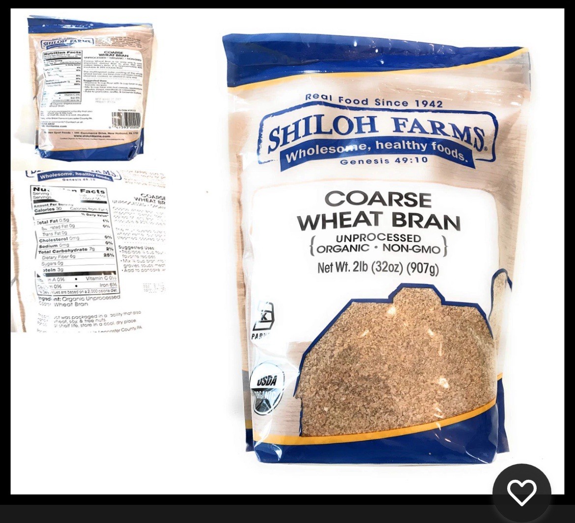Shiloh Farms Organic Non-GMO Unprocessed Coarse Wheat Bran 32oz
