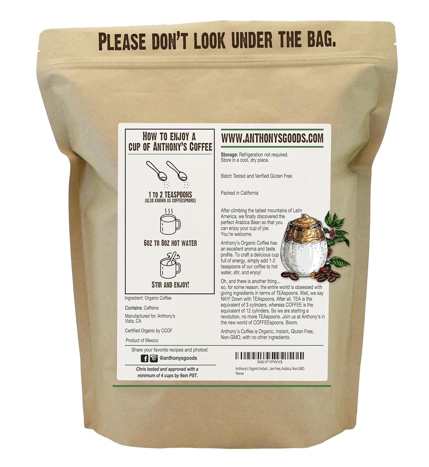 Anthony’s Organic Instant Coffee14oz Ultra Fine Microground Gluten Free Arabica