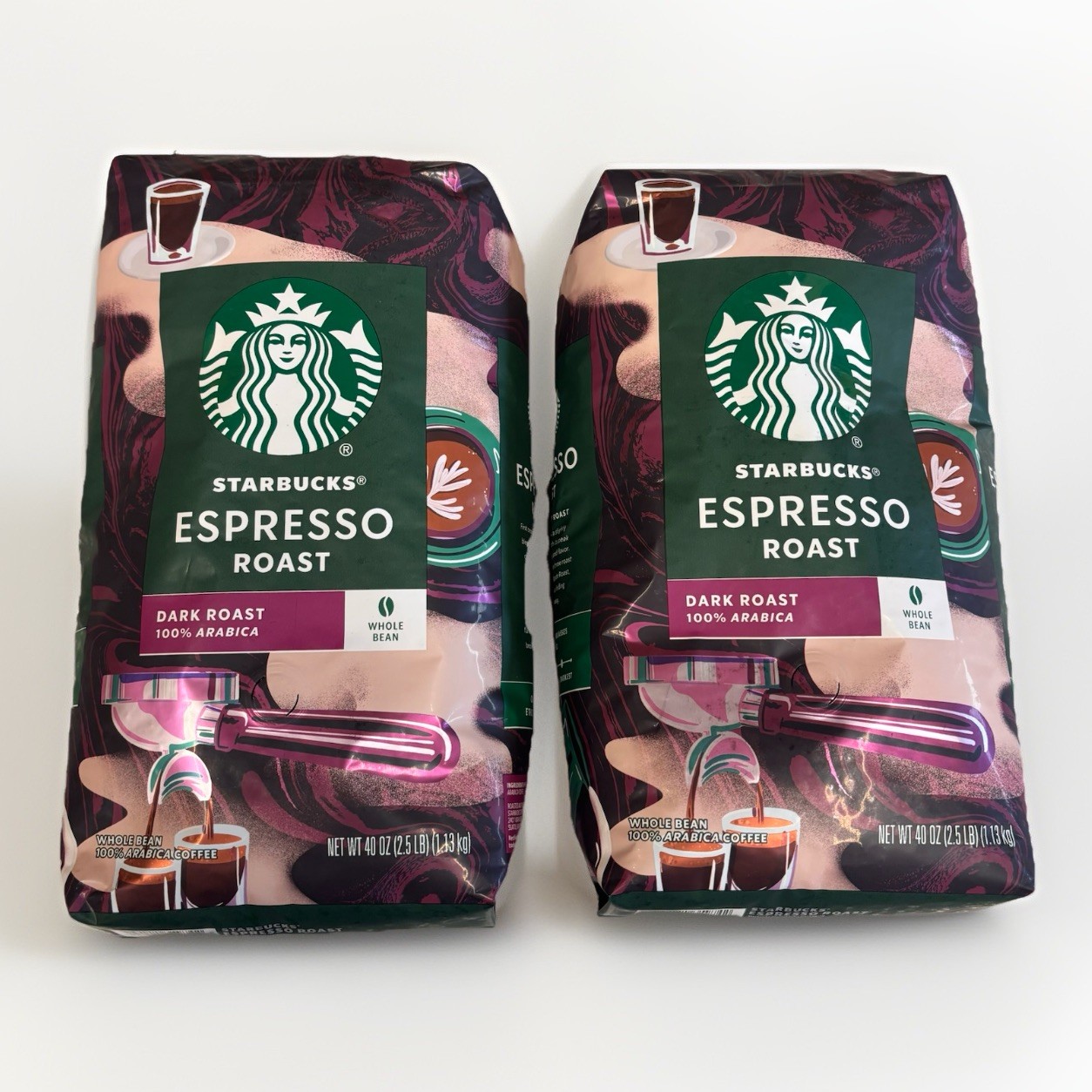 Starbucks Espresso Dark Roast Whole Bean Coffee, 2x40oz Bags (5lbs) *Old Stock*
