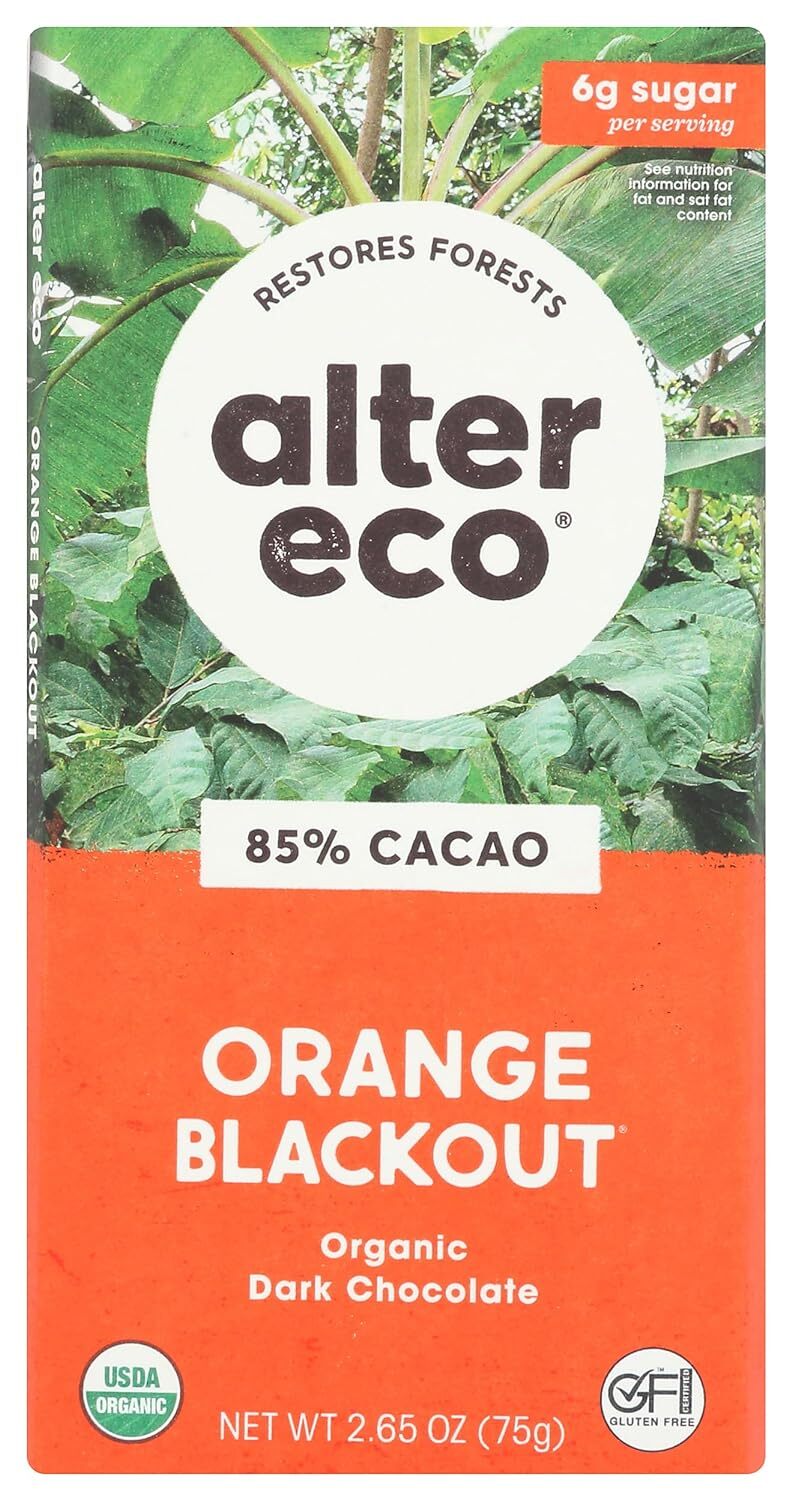Alter Eco Organic Orange Blackout 85% Dark Chocolate Bar 2.65 OZ Pack Of 4