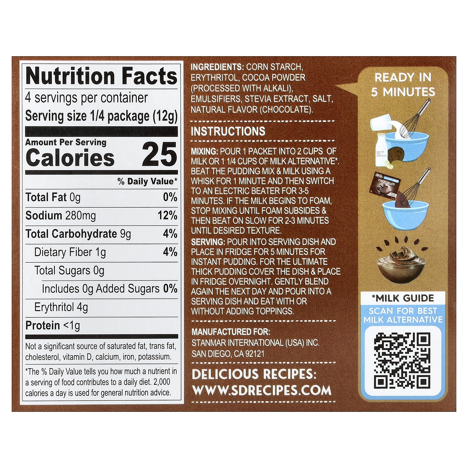 Plant-Based Instant Pudding, Chocolate, Sugar Free, 1.7 oz (48 g)