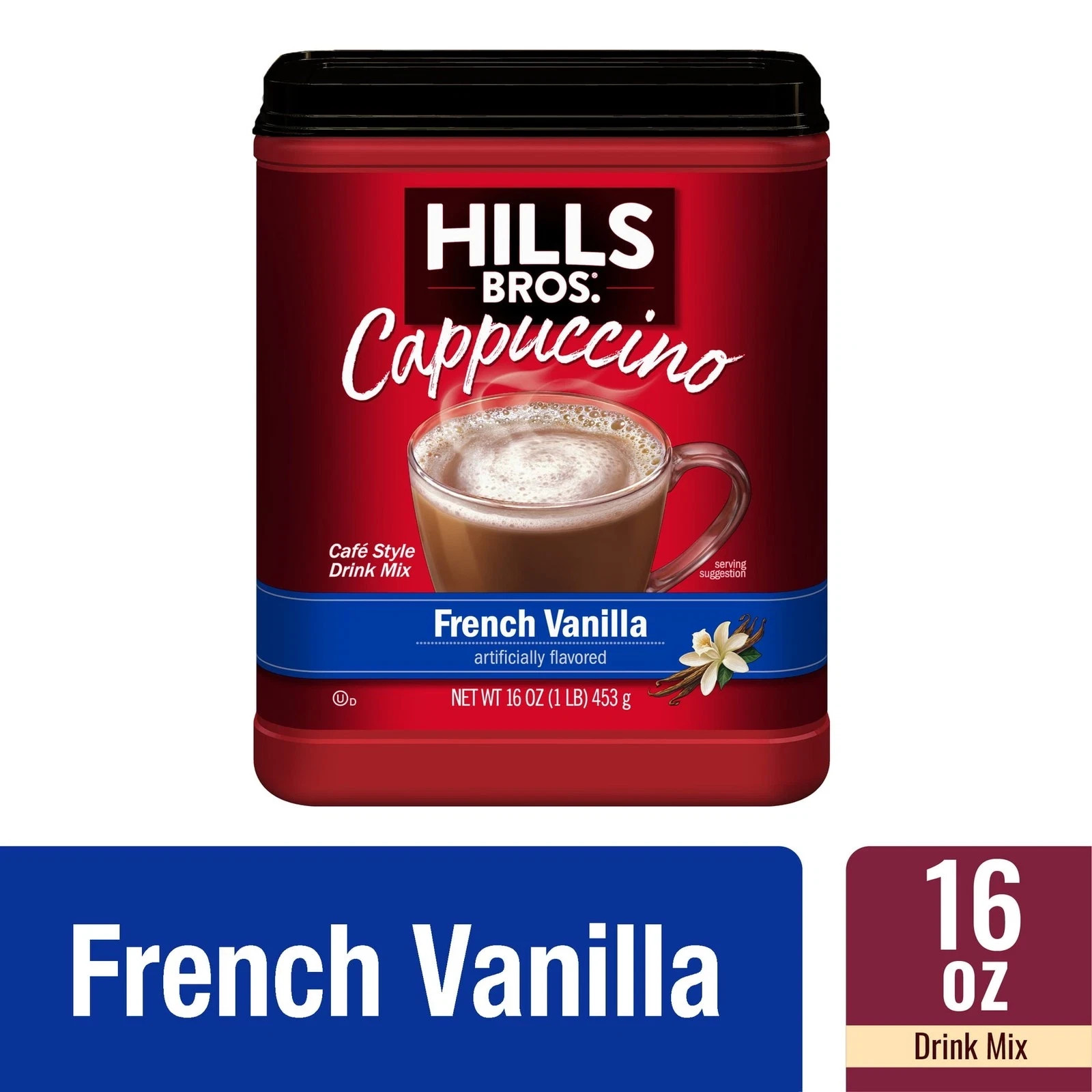 Hills Bros. French Vanilla Cappuccino Instant Coffee Mix, 16 Ounce Canister
