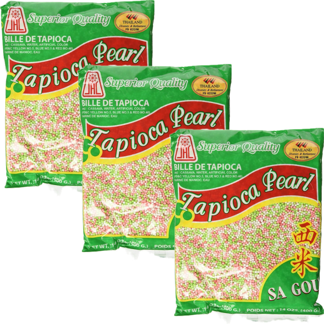3 Packs – 14oz JHC Tapioca Pearl Balls (Sa Gou) From Cassava – Choose Color