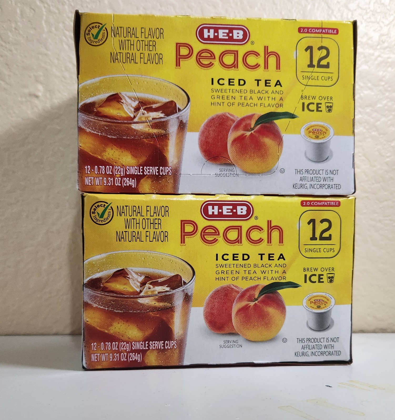 HEB Peach Iced Tea 12 Single Cups Compatible with Keurig K-cup (Set of 2)