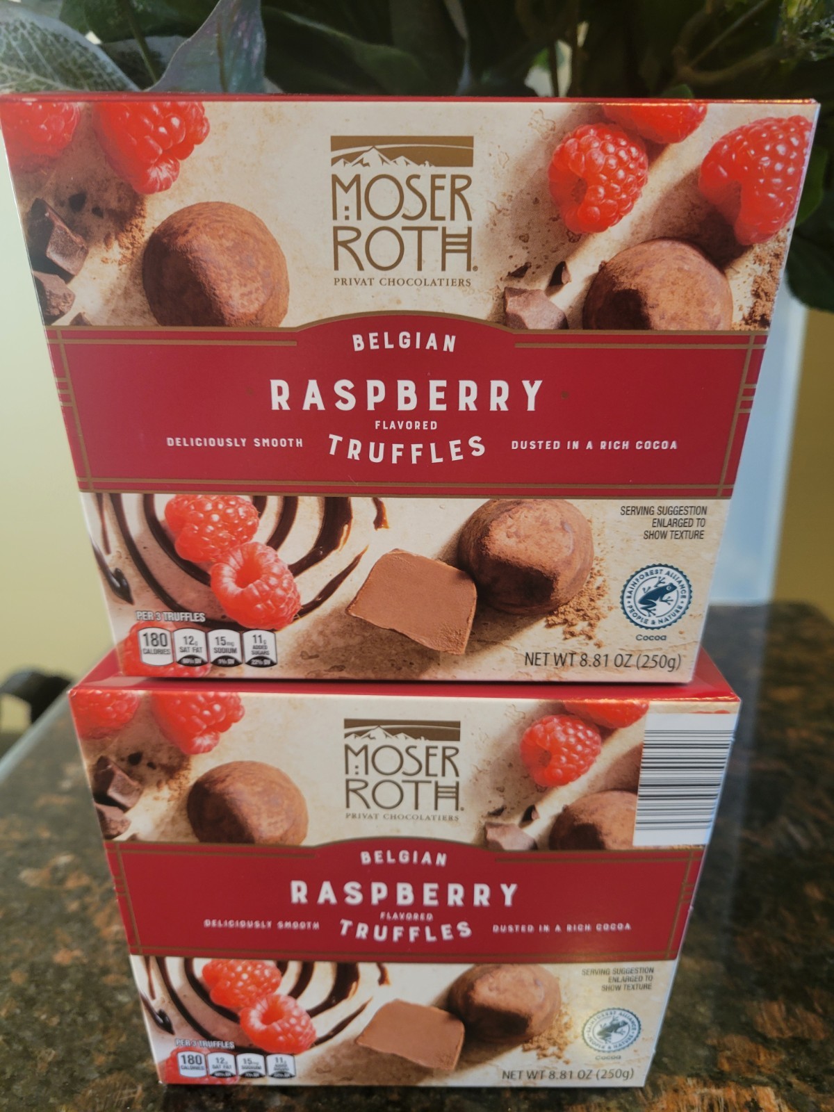 2( Two) Pack Moser Roth Belgian RASPBERRY Flavor. TRUFFLES Dusted In Rich Cocoa