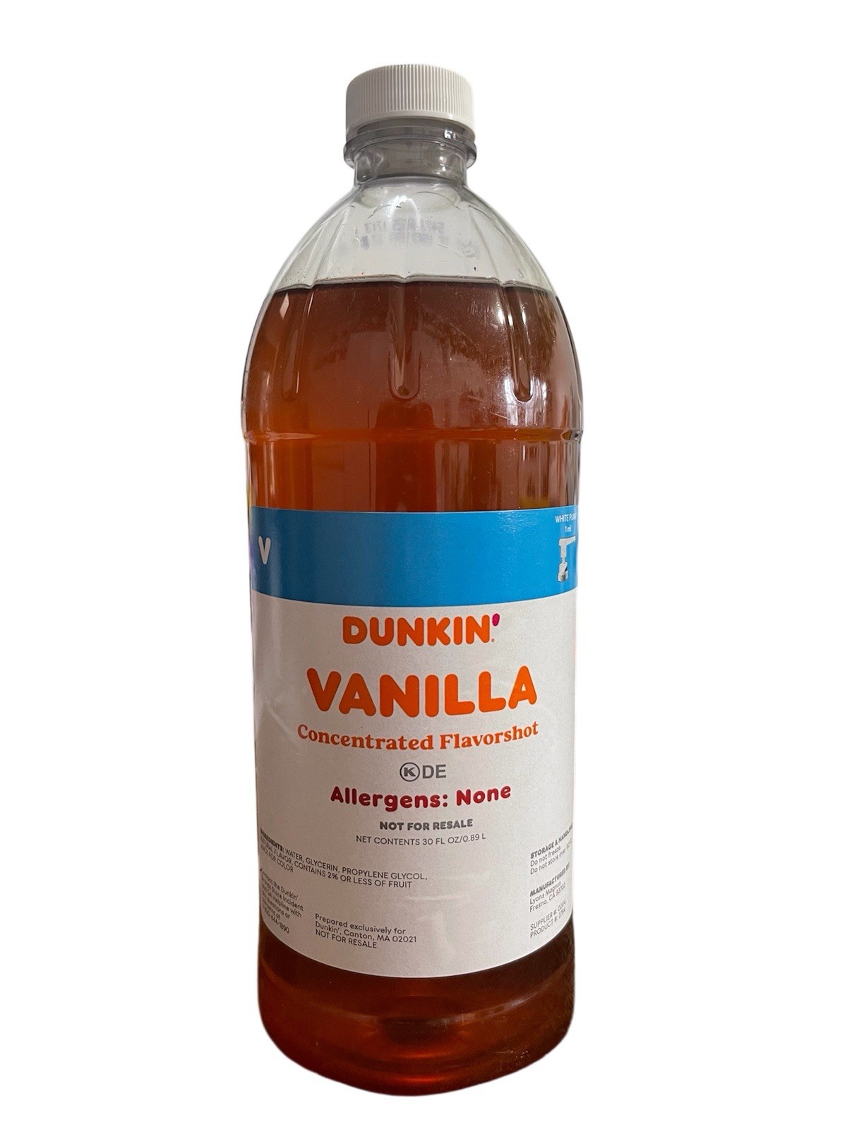 Dunkin Vanilla Concentrated Flavourshot With Pump 30 FL / 0.89 L , Free Shipping