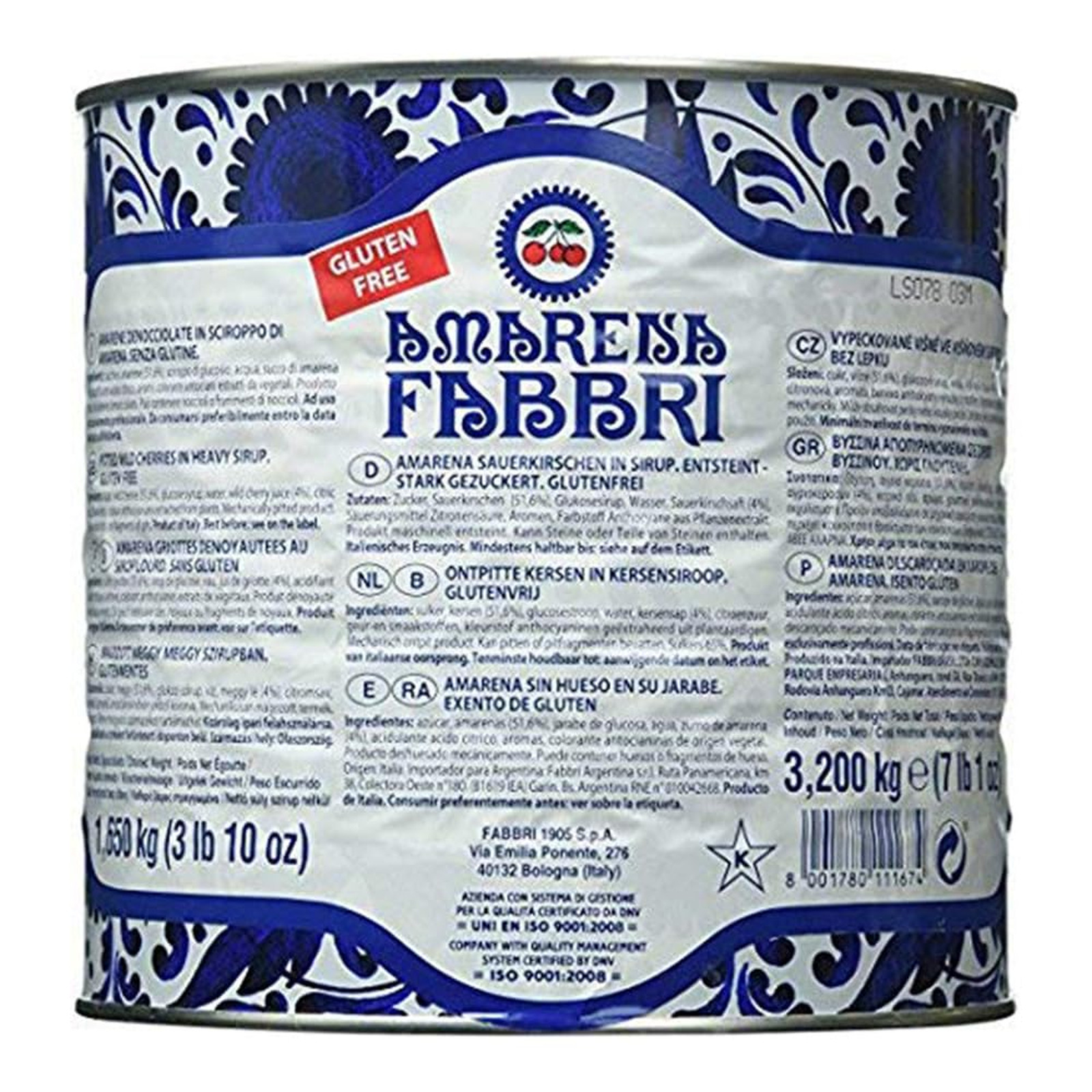 Canned Cherries Fabbri Amarena Wild Cherries in Syrup 7 Pounds Food Service Size