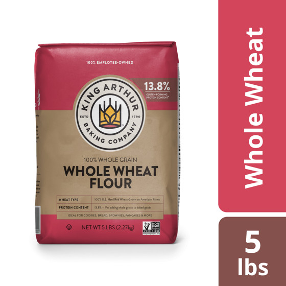 King Arthur Whole Wheat Flour 5 lb Bag Premium Baking Flour 100% Grain