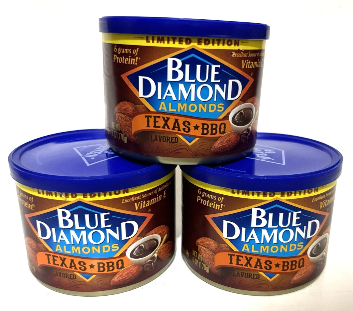 Blue Diamond Almonds Texas BBQ Flavored Limited Edition 5 oz Exp 2028 Lot of 3