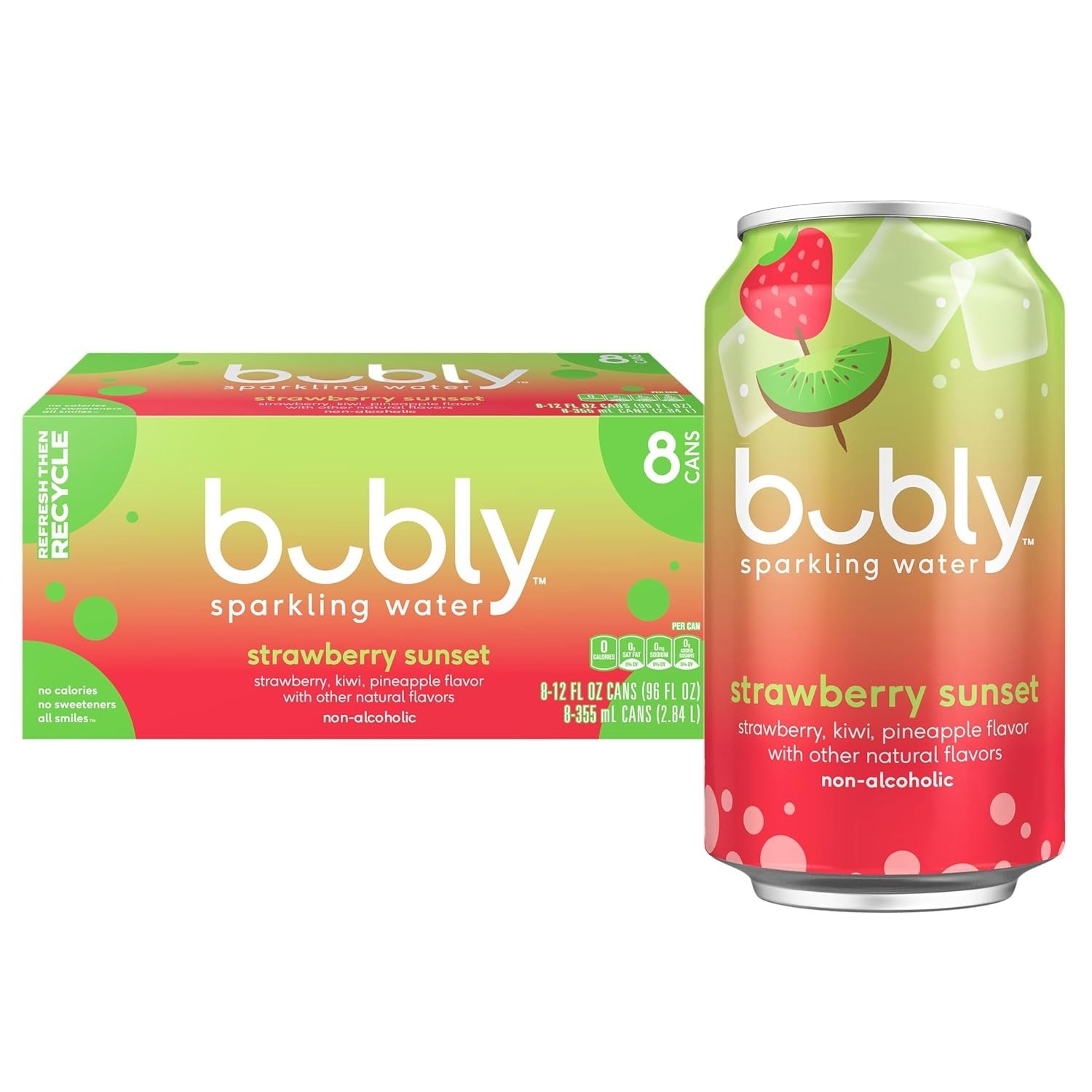 bubly Strawberry Sunset Sparkling Water 12 oz 8 Pack