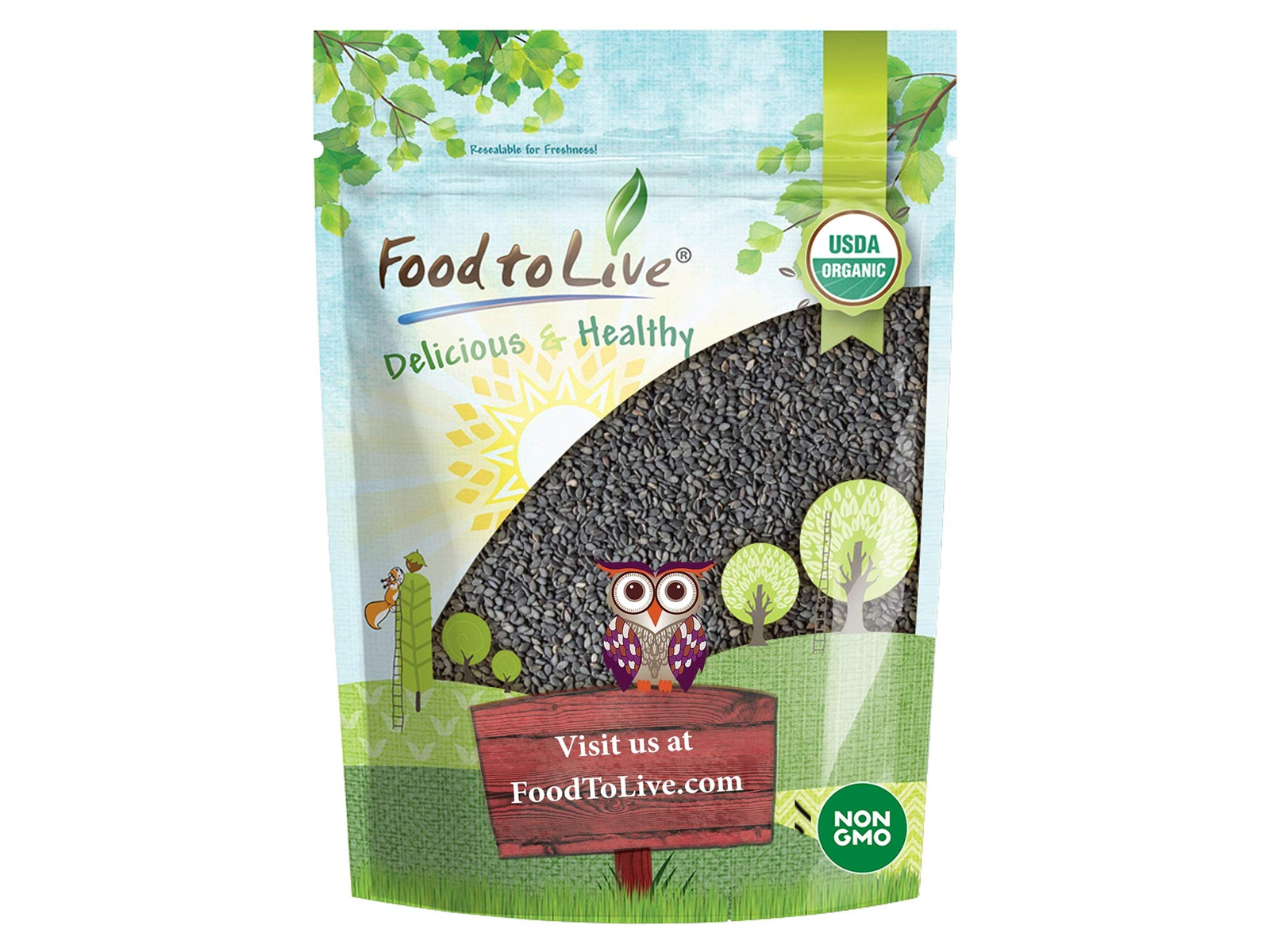 Organic Black Sesame Seeds — Raw, Unhulled, Non-GMO, Kosher — by Food to Live