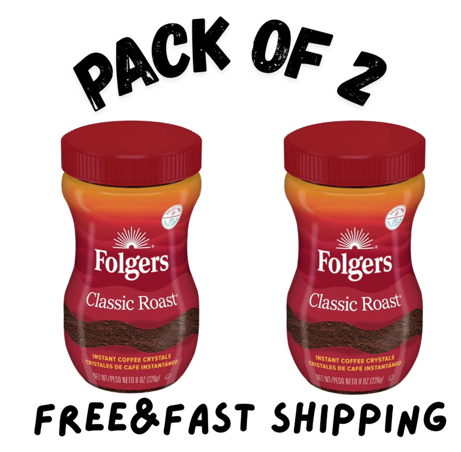 (PACK OF 2 ) Folgers Classic Roast Instant Coffee, 8-Ounce Jar