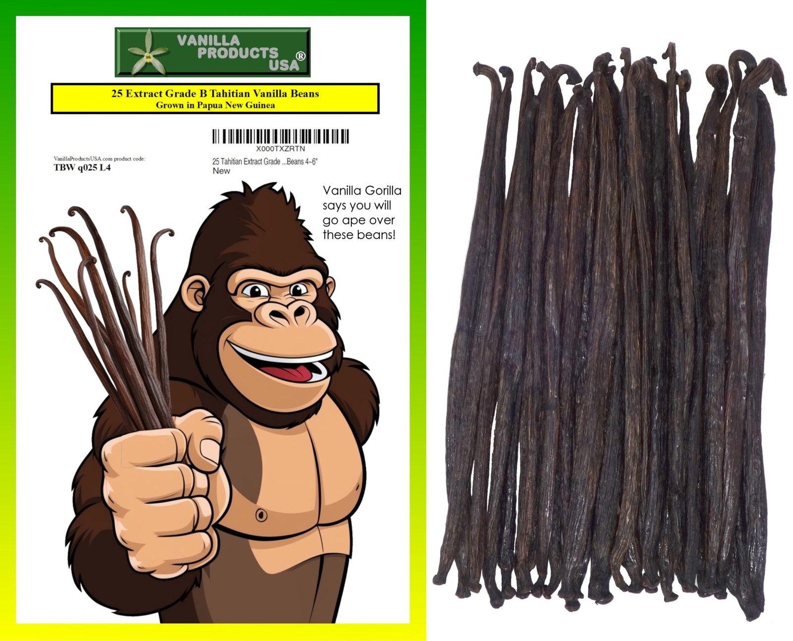 25 Tahitian Extract Grade B Vanilla Beans 5~6 by Products USA