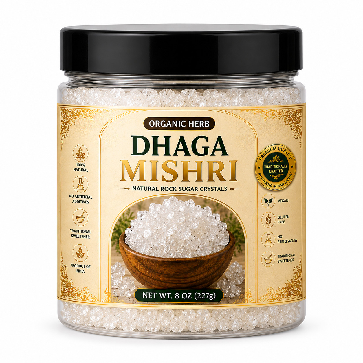 Organic Herb Dhaga Mishri Thread Rock Sugar Crystals Premium 8oz 227g Natural