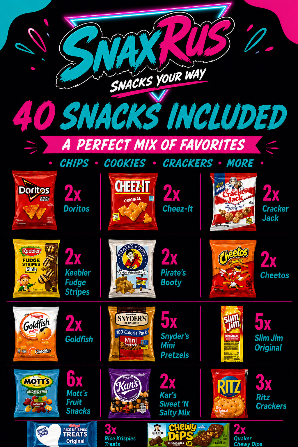 40 Snack Variety Pack Care Package Box Sweet Salty Snacks Gift Bulk