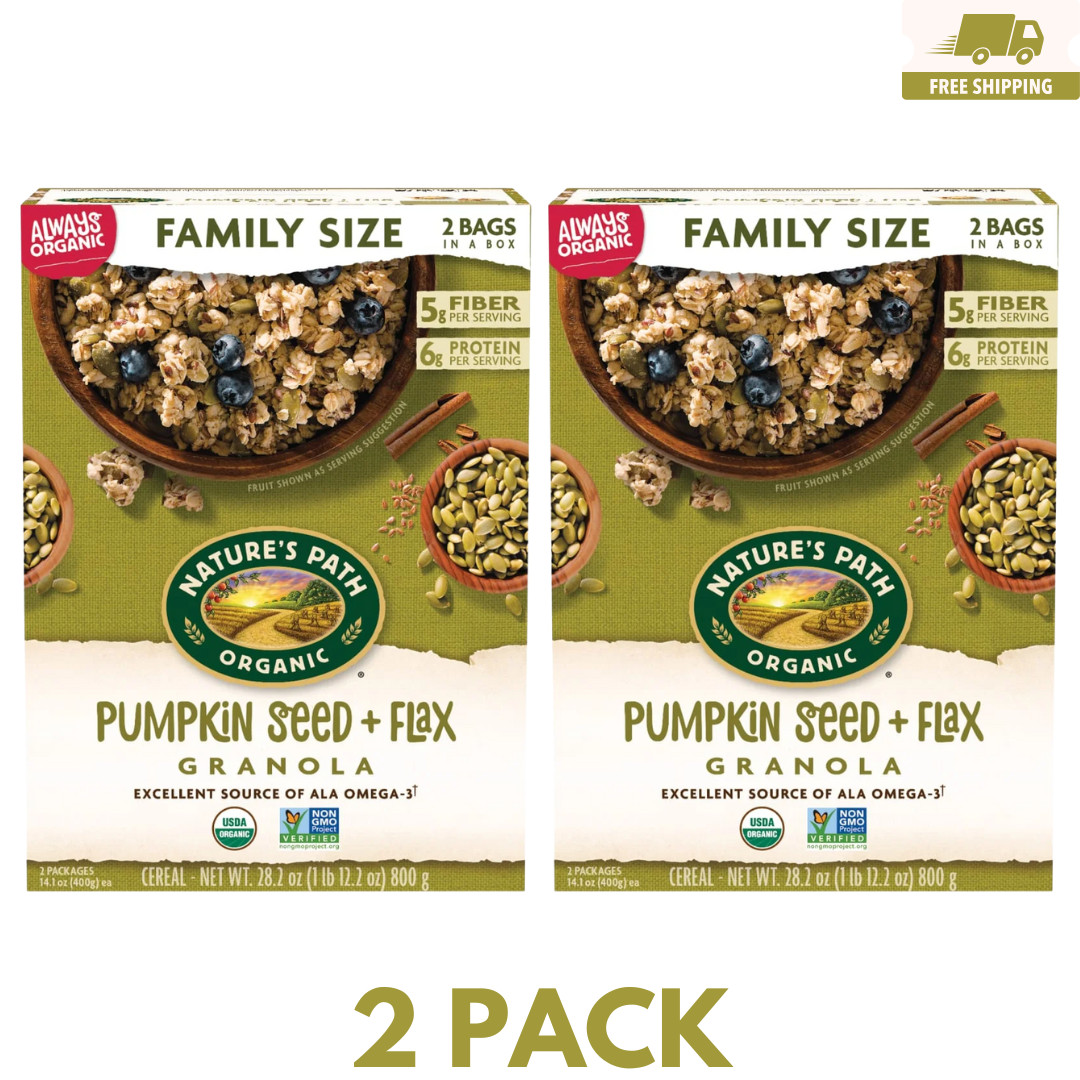 2 Packs Nature’s Path Organic Pumpkin Seed + Flax Granola 28.2 oz Each Pack