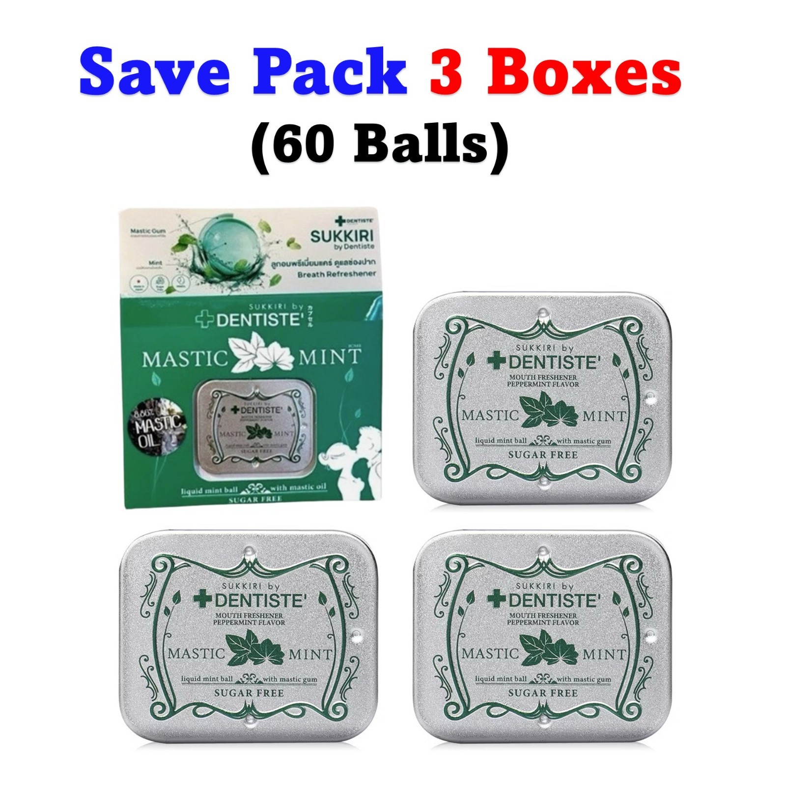 Premium Dentiste Sukkiri Love Mint Sugar-Free Mouth Freshener with Mastic Oil x3