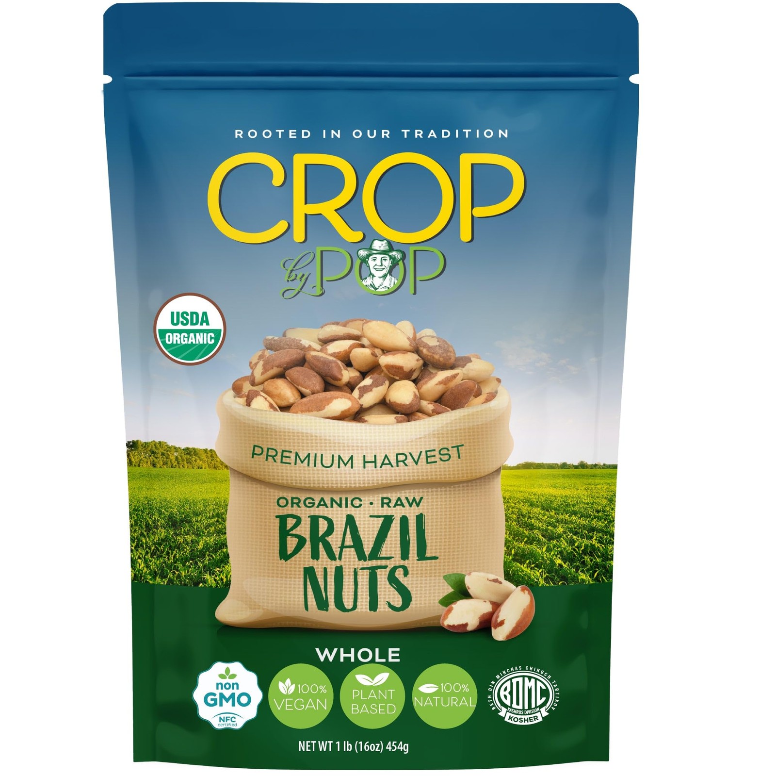 CROP BY POP Organic Raw Brazil Nuts 16 Oz 1 LB Packed Fresh in Resealable B…