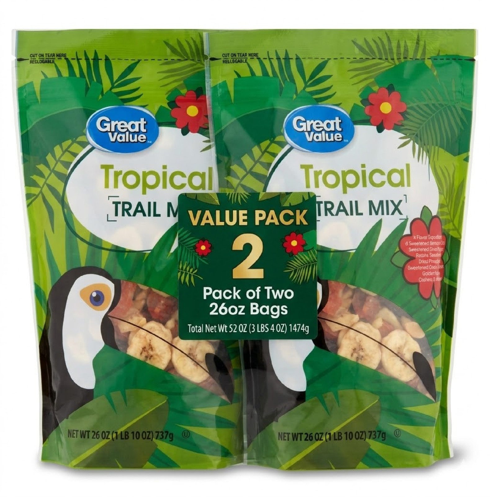 New Great Value Tropical Trail Mix, 26 oz (Pack of 2) Free Shipping