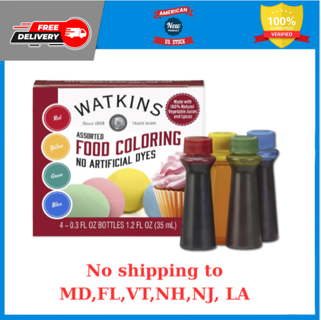 Watkins Assorted Food Coloring, 1 Each Red, Yellow, Green, Blue, 4Count (Pack 1)