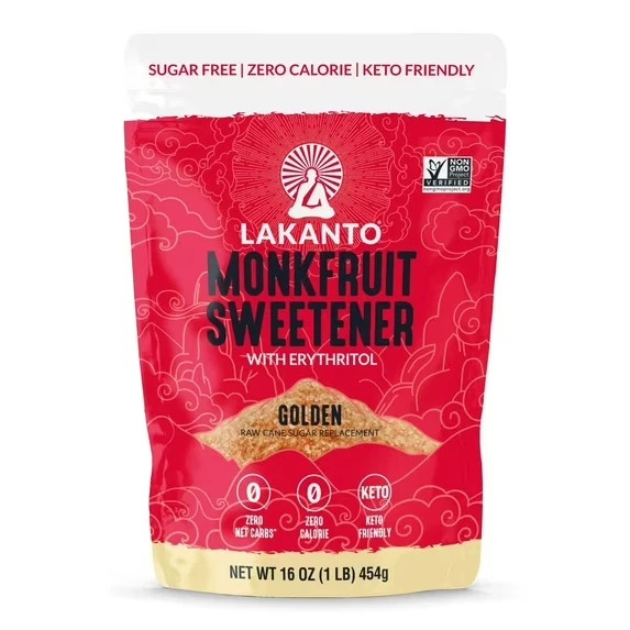 Lakanto Monk Fruit Sweetener Golden, 1lb Keto, Zero Calorie Sugar Substitute.