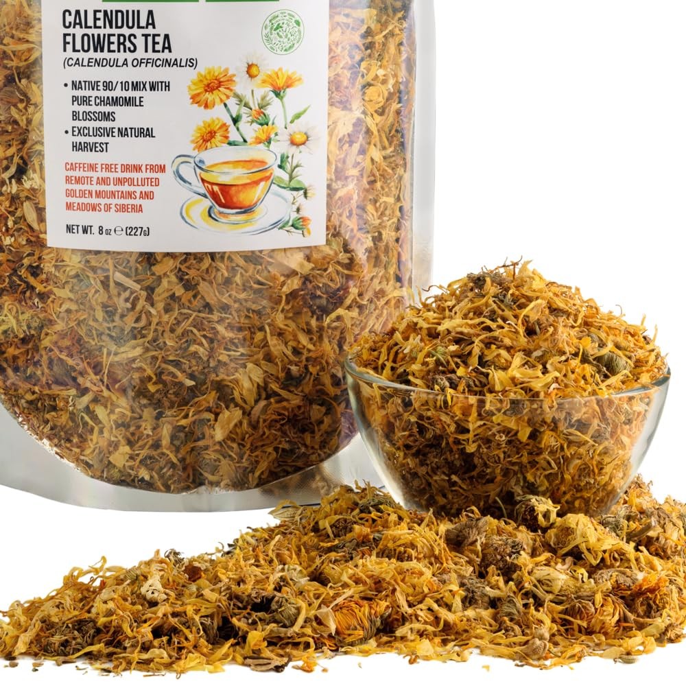 Calendula Flowers Tea 227g (8 Oz) Dried with Chamomile – Herbal Infusion
