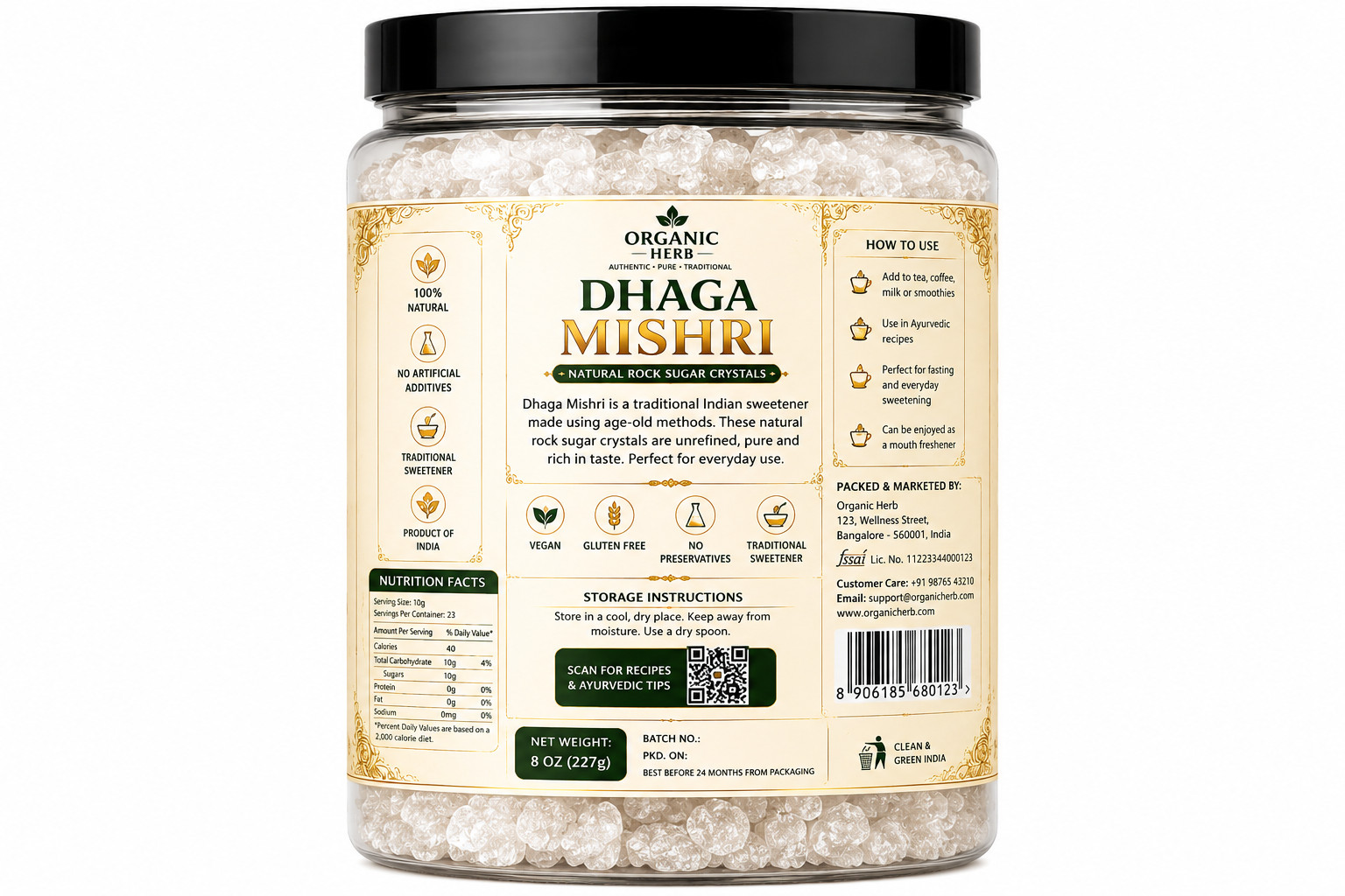 Organic Herb Dhaga Mishri Thread Rock Sugar Crystals Premium 8oz 227g Natural