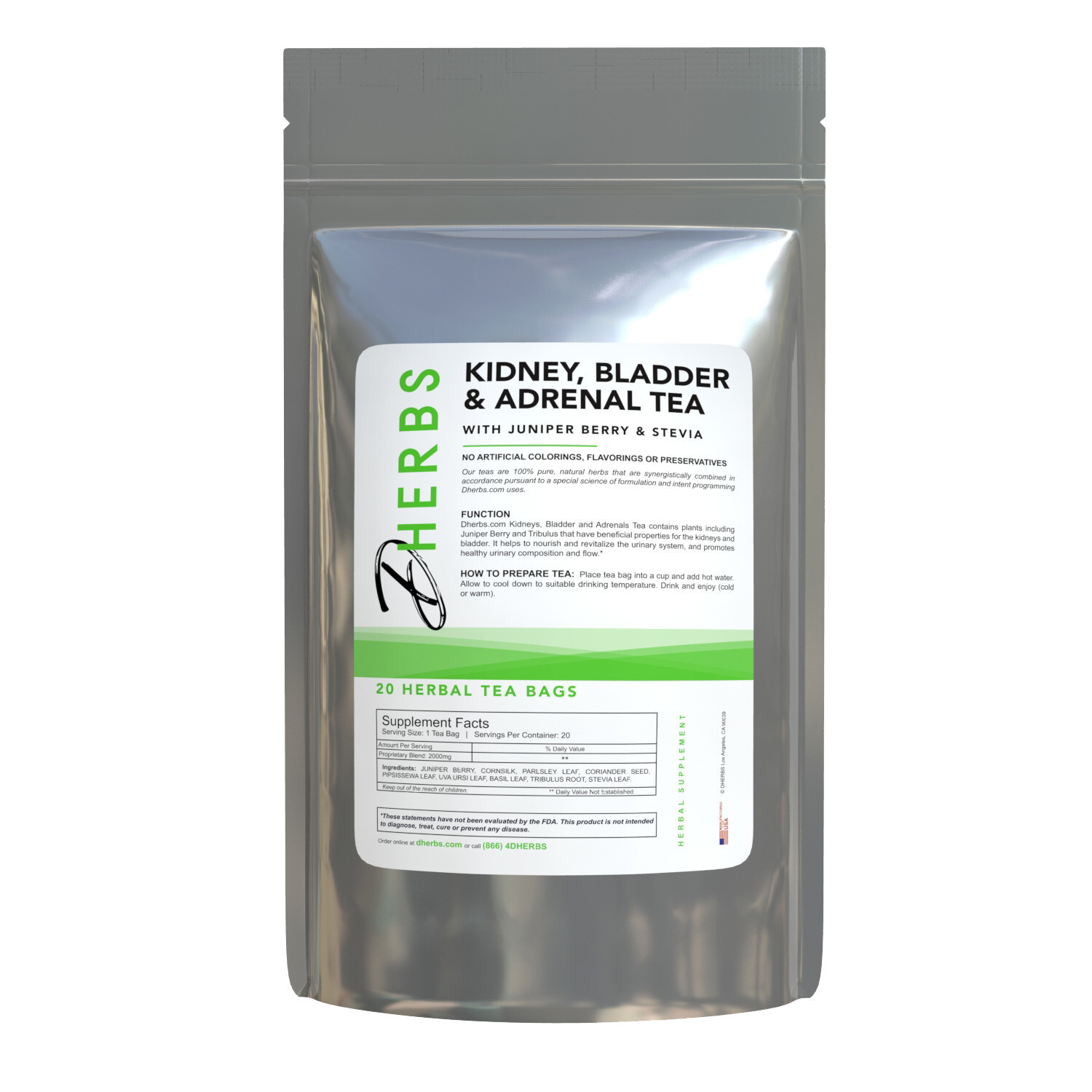 Dherbs Kidneys, Bladder & Adrenals Tea, 40 Grams