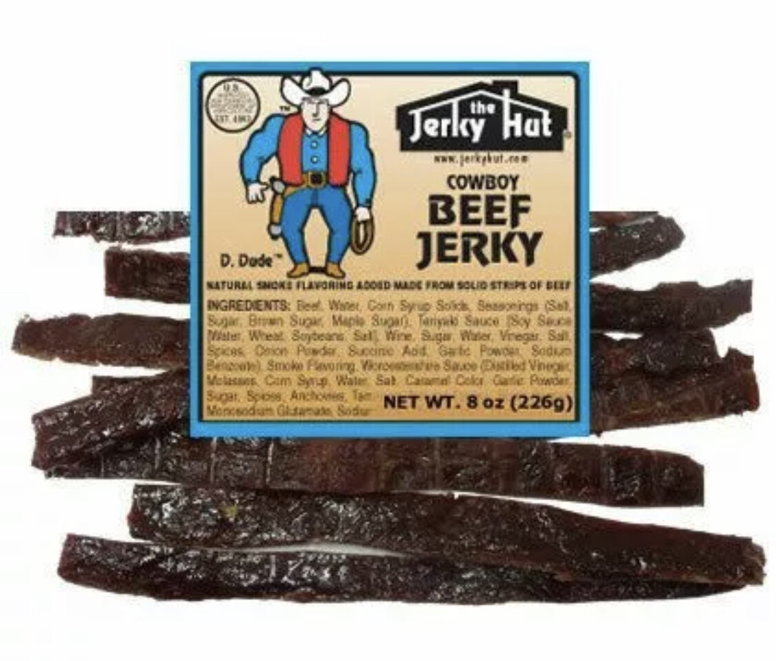 Cowboy Hickory Smoked Jerky Hut Beef Jerky 1/2 Pound Bag 8oz Package Traditional