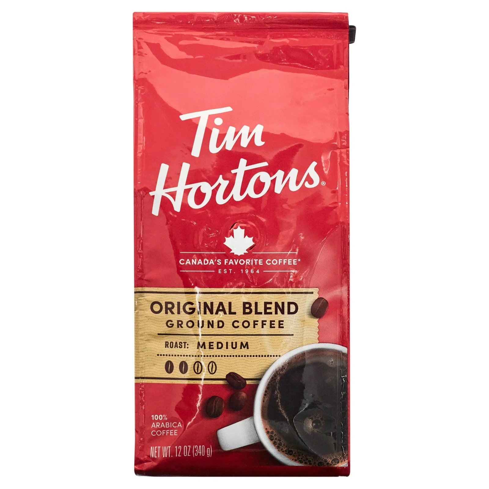 Tim Hortons Original Blend Ground Coffee, 100% Arabica Medium Roast, 12oz Bag