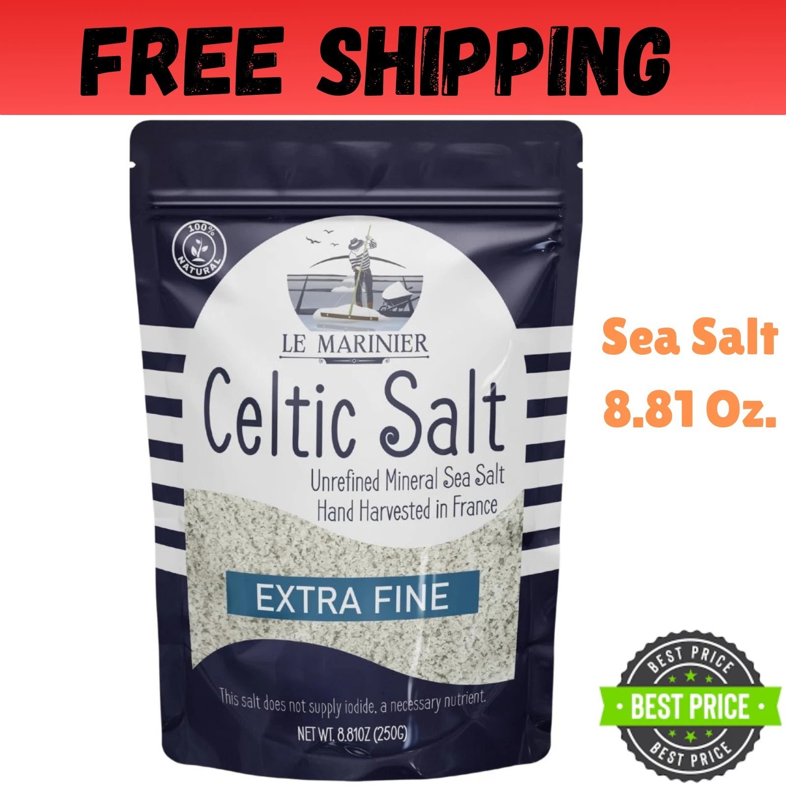 Light Grey Celtic Sea Salt Natural No Additives Hand Harvested Resealable Bag