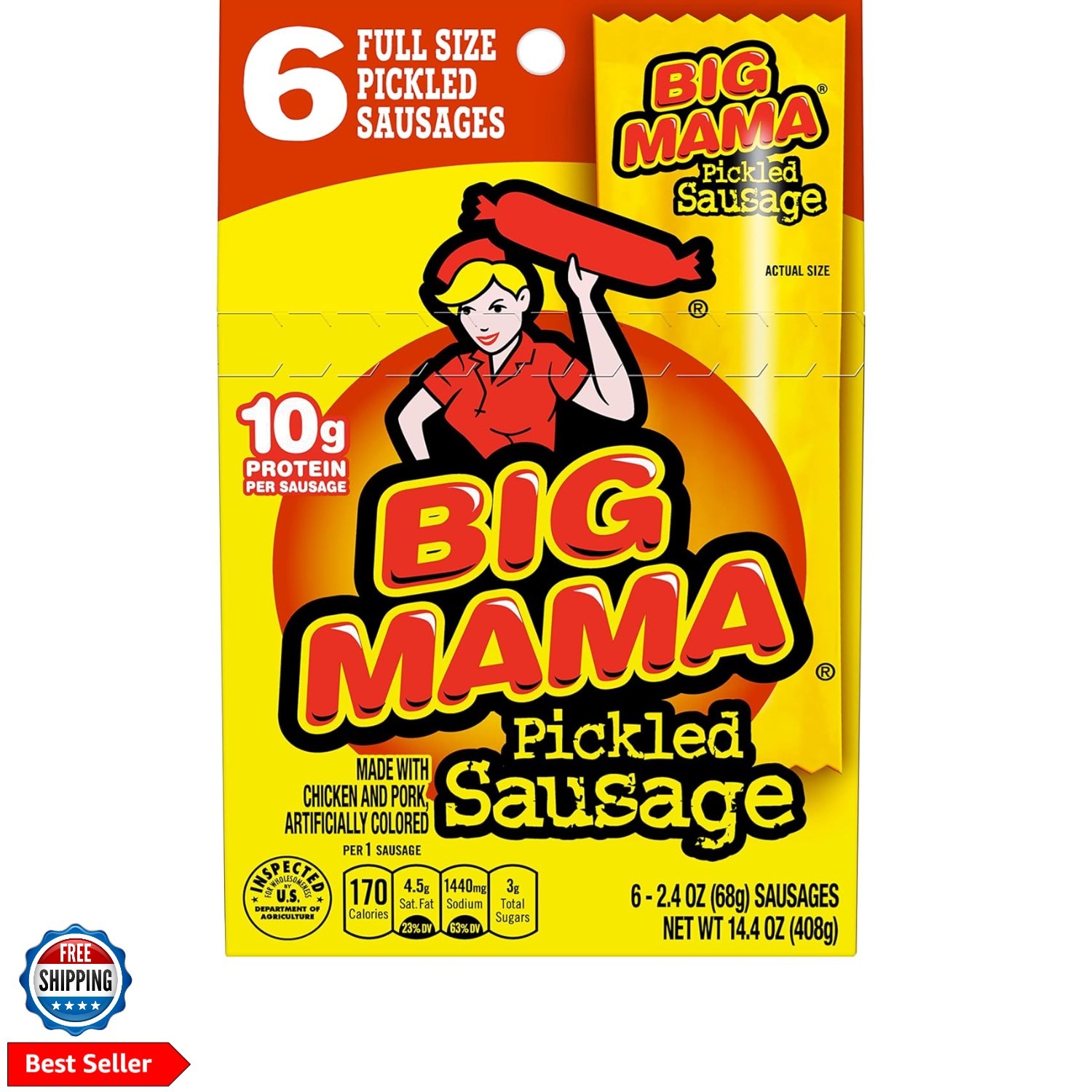 Big Mama Pickled Sausages, 2.4 Ounce, 6 Pack