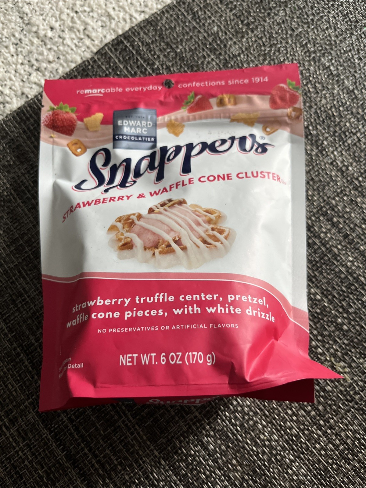 Edward Marc Chocolatier Snappers Strawberry & Waffle Cone Cluster 6 Oz Bag