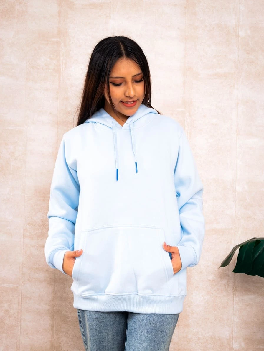 Polera Capucha Cerrada Celeste