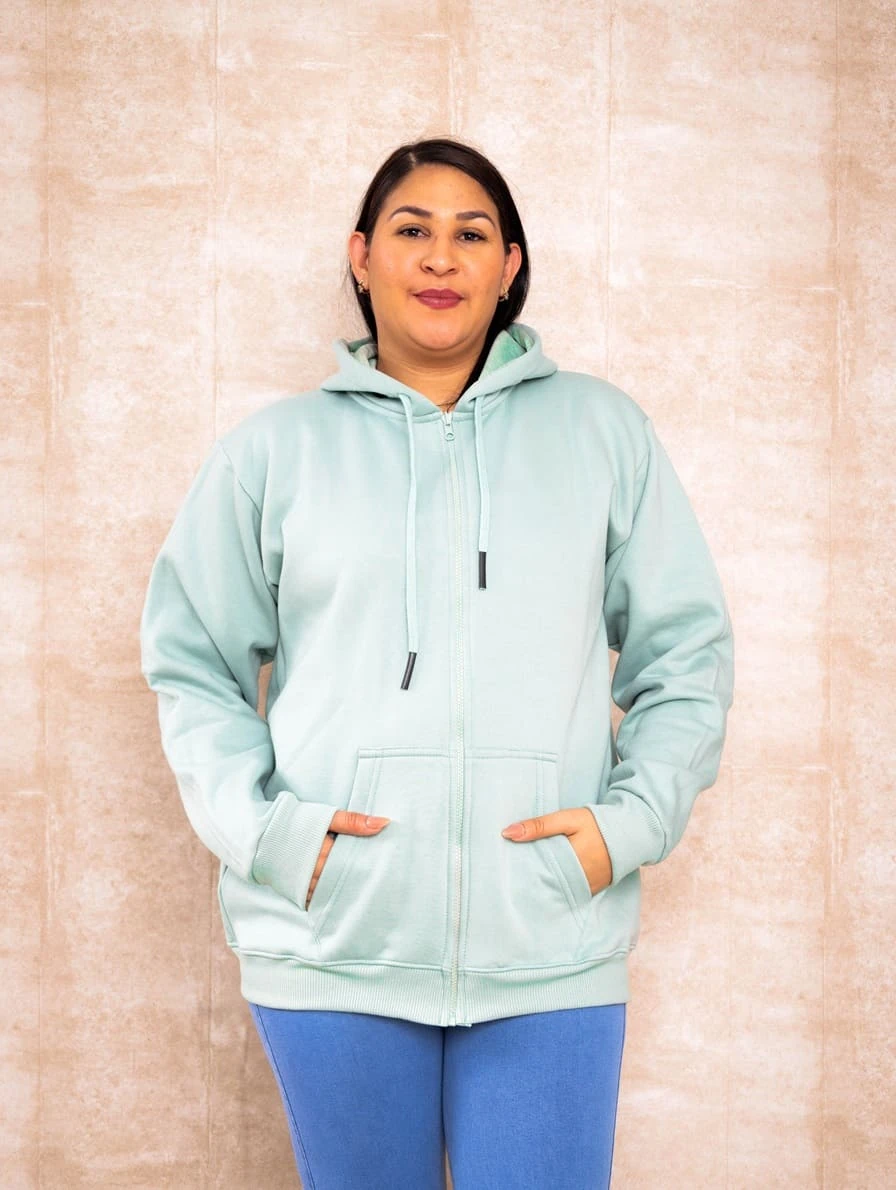 Polera Con Cierre Verde Cemento